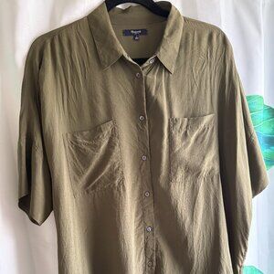 Madewell silk courier Olive green Button Down Shirt large xl